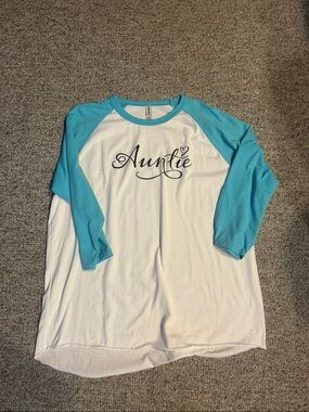 Jerzees White and Turquoise Raglan 'Auntie' Long Sleeve Tee